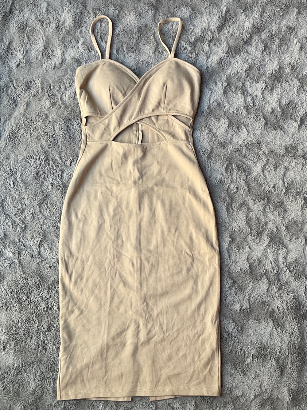 privy Beige Cutout Midi Bodycon Dress